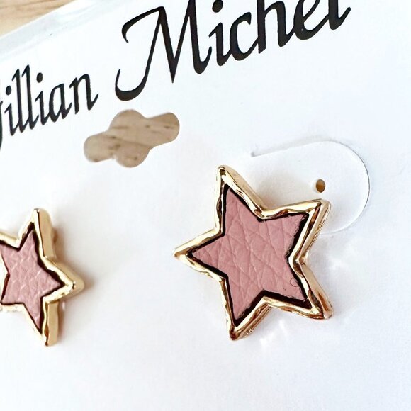 NWT Jillian Michel Star Earrings Faux Leather Pink Gold Pierced Post‎ Night - Picture 1 of 5
